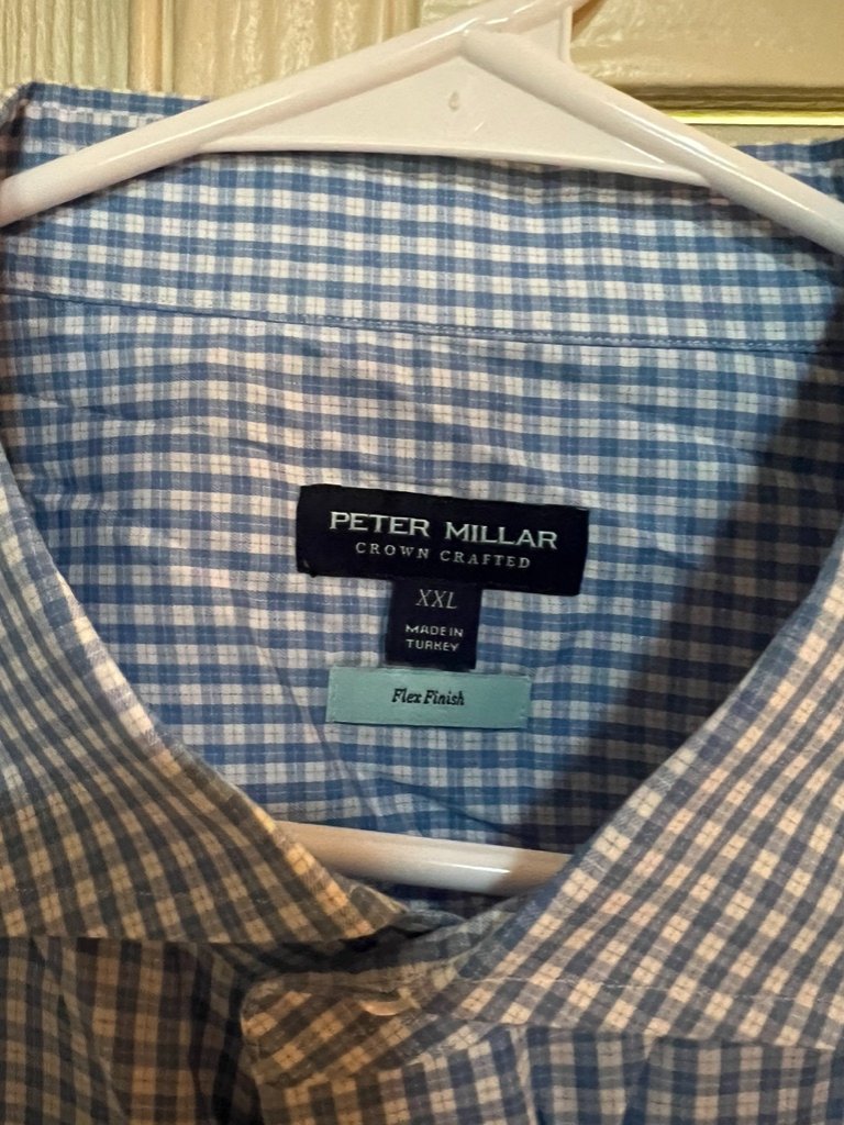 Peter Millar Long Sleeve, Men's Xxl, Crown Crafted Flex Finish Plaid Blue